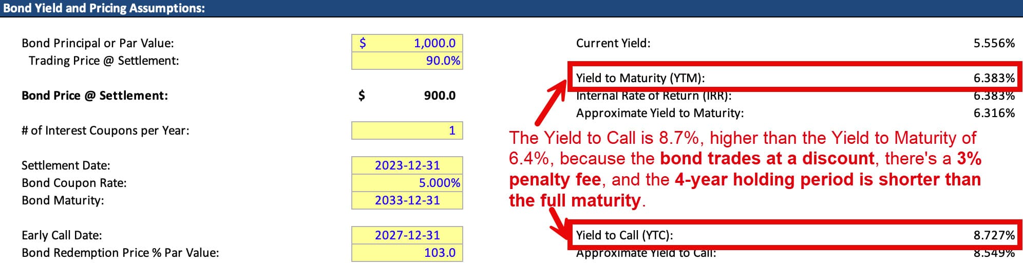 Yield to Call Setup in Excel