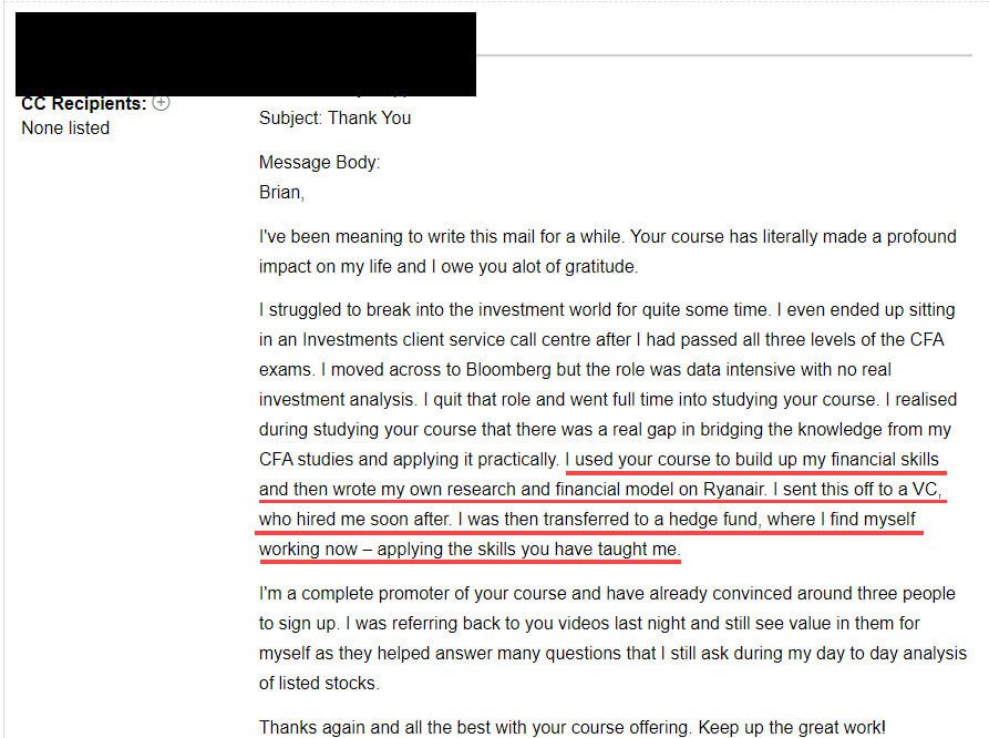 "I purchased the Financial Modeling and Bank Modeling coursework, and was blown away at the depth of the material. In particular, the accounting material helped me the most. Especially since it was all brought into the context of M&A, as opposed to an Accounting 101 class."