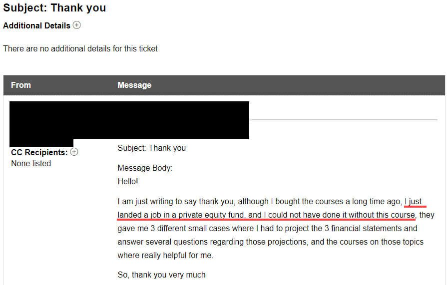 "I just landed a job in a private equity fund, and I could not have done it without this course."