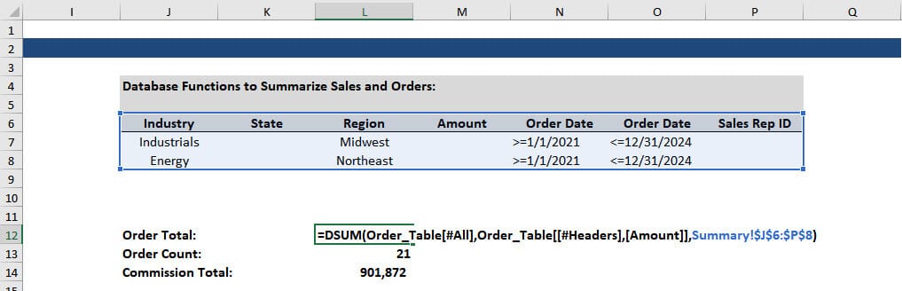 Excel Database Functions - Example