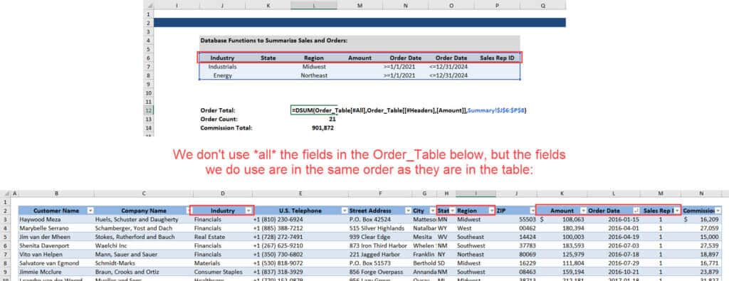 Excel Database Functions - Order of the Fields