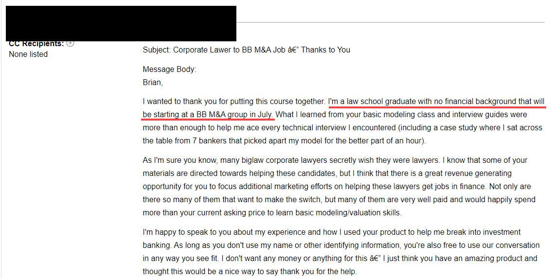"I'm a law school graduate with no financial background that will be starting at a BB M&A group in July."