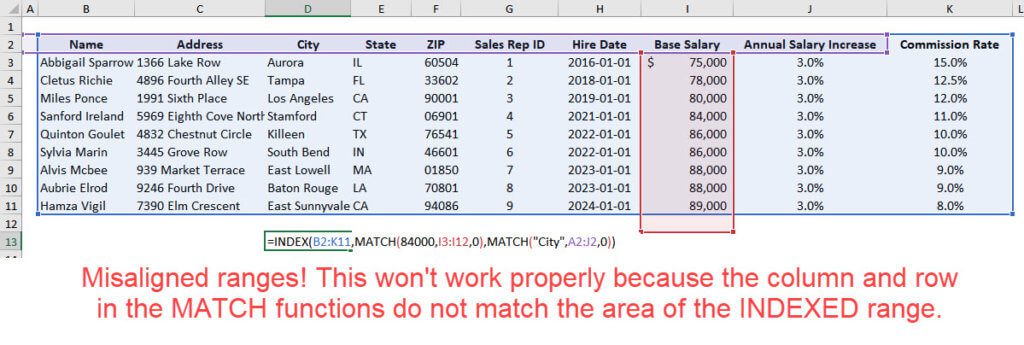Misaligned Range in INDEX and MATCH
