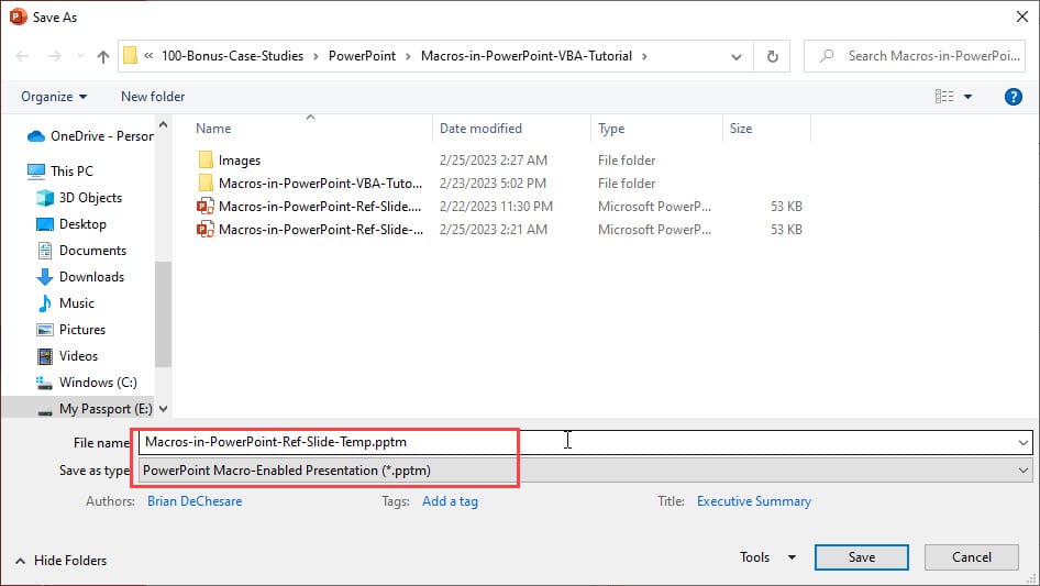 Saving Macros in a Macro-Enabled PowerPoint File