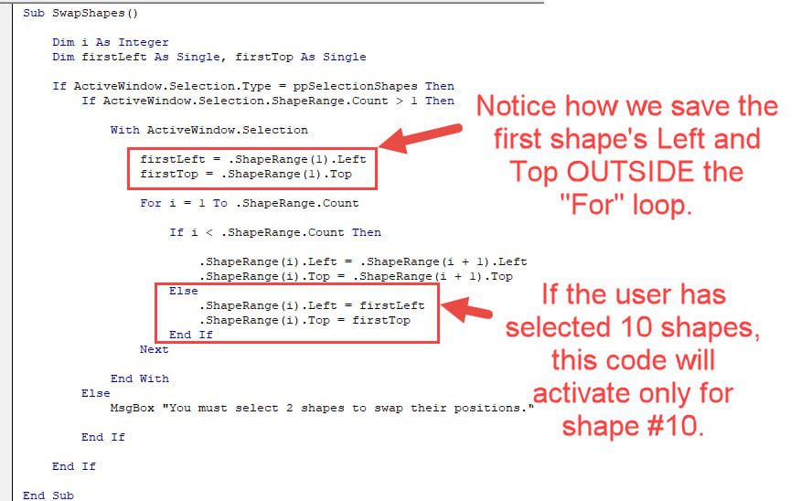 Macros in PowerPoint: Saving the First Shape's Positions and Swapping Them in for the Last Shape