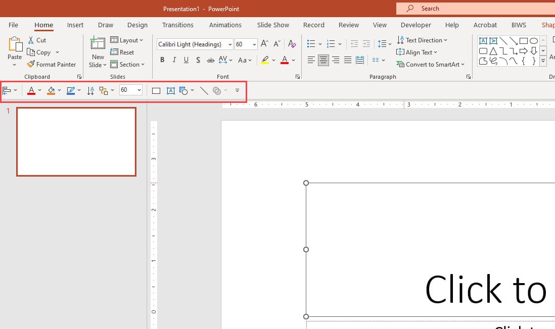 QAT Below the PowerPoint Ribbon Menu