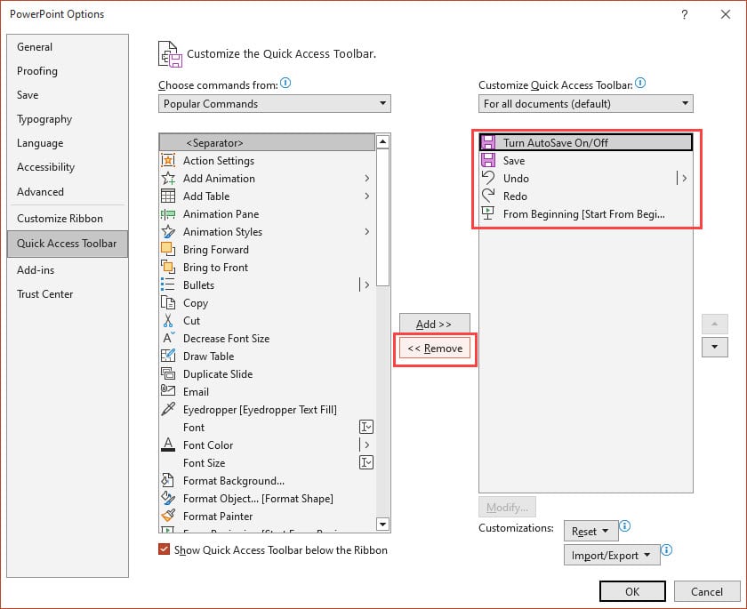 Creating the QAT Manually - Deleting Default Commands