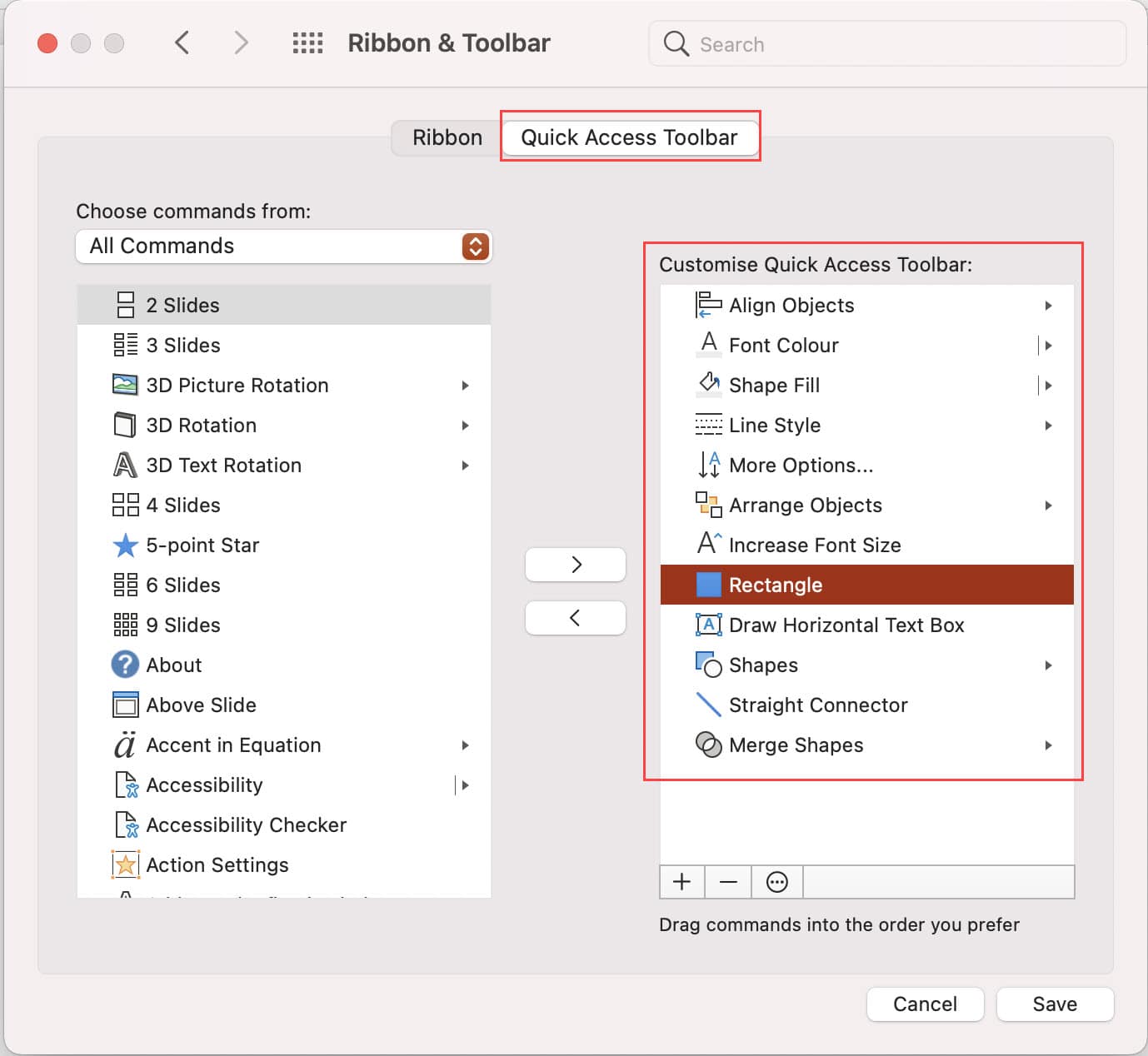 PowerPoint Quick Access Toolbar - Mac Version and Small Differences