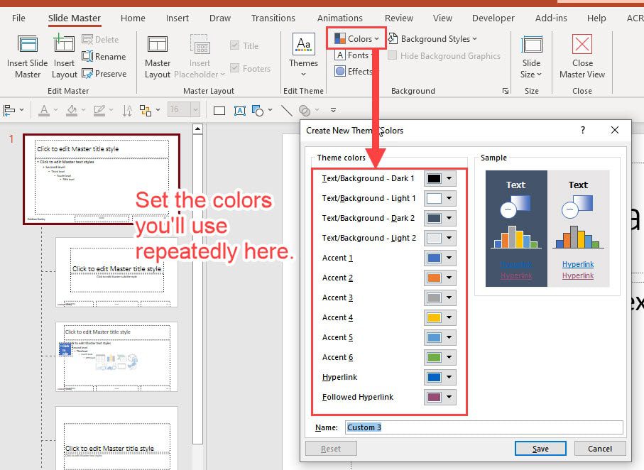 Setting the Theme Colors in the Slide Master