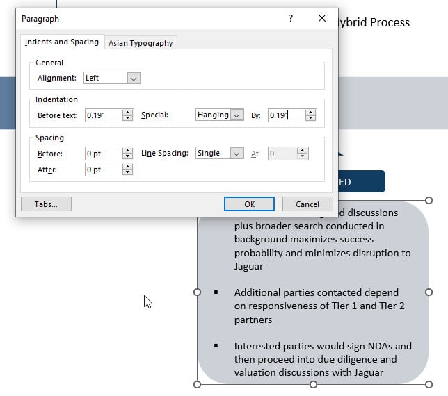 Paragraph Menu in PowerPoint