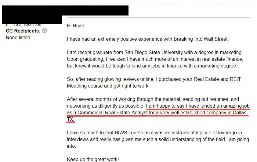 "I Am Happy to Say That I Have Landed an Amazing Job as a Commercial Real Estate Analyst for a Very Well-Established Company in Dallas, TX."