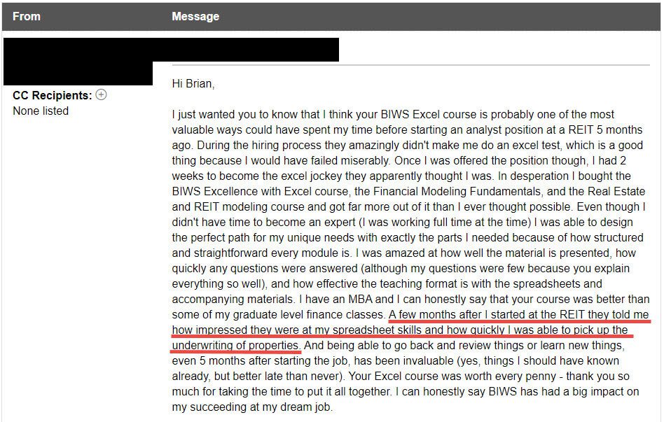 "A Few Months After I Started at the REIT, They Told Me How Impressed They Were at My Spreadsheet Skills and How Quickly I Was Able to Pick Up the Underwriting of Properties."